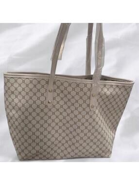 Cream Monogram Print Tote Bag!! So stylish and chic and holds Aton!